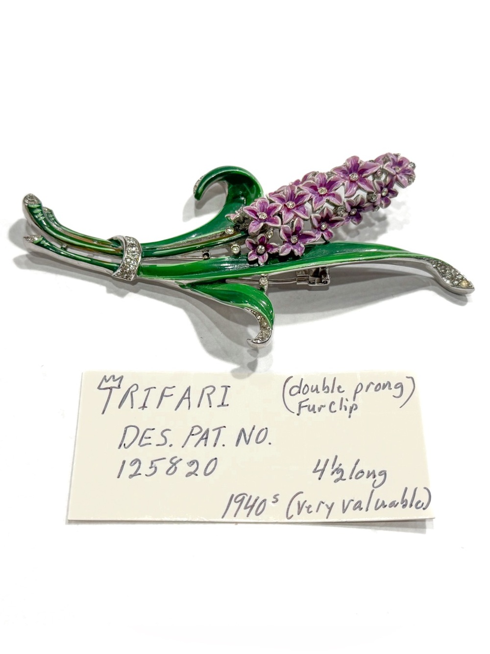Rare 1940s Crown Trifari Alfred Philippe Double-Prong Fur Clip Brooch Pat 125820 - Picture 4 of 17